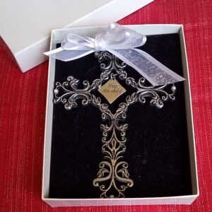 Brand New Intricate Silver Cross with Blessing